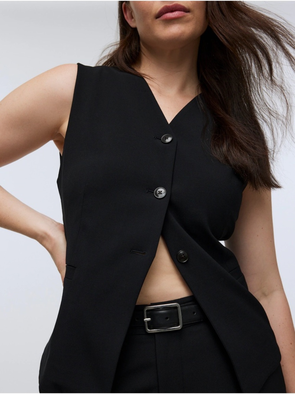 NWT Madewell Cutaway Long Vest in Black Size 0 Oversized $128 NO882